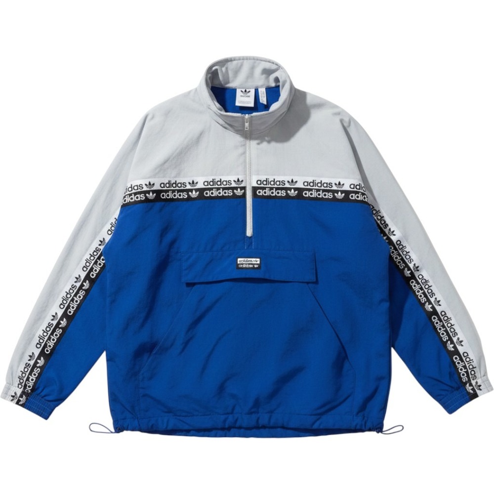 Adidas Originals Windbreaker Men Small Blue Grey Half Zip Logo Tape EK4338